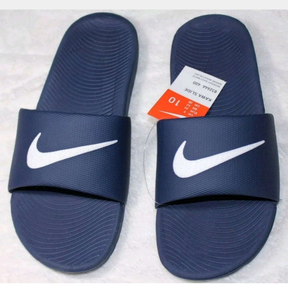 Nike Kawa slide sandal navy blue and white slipper